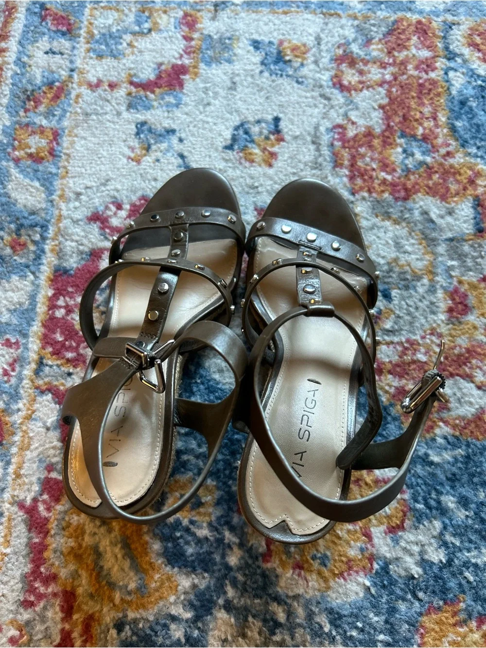 Via Spiga Olive Studded Espadrille Wedge Sandal
